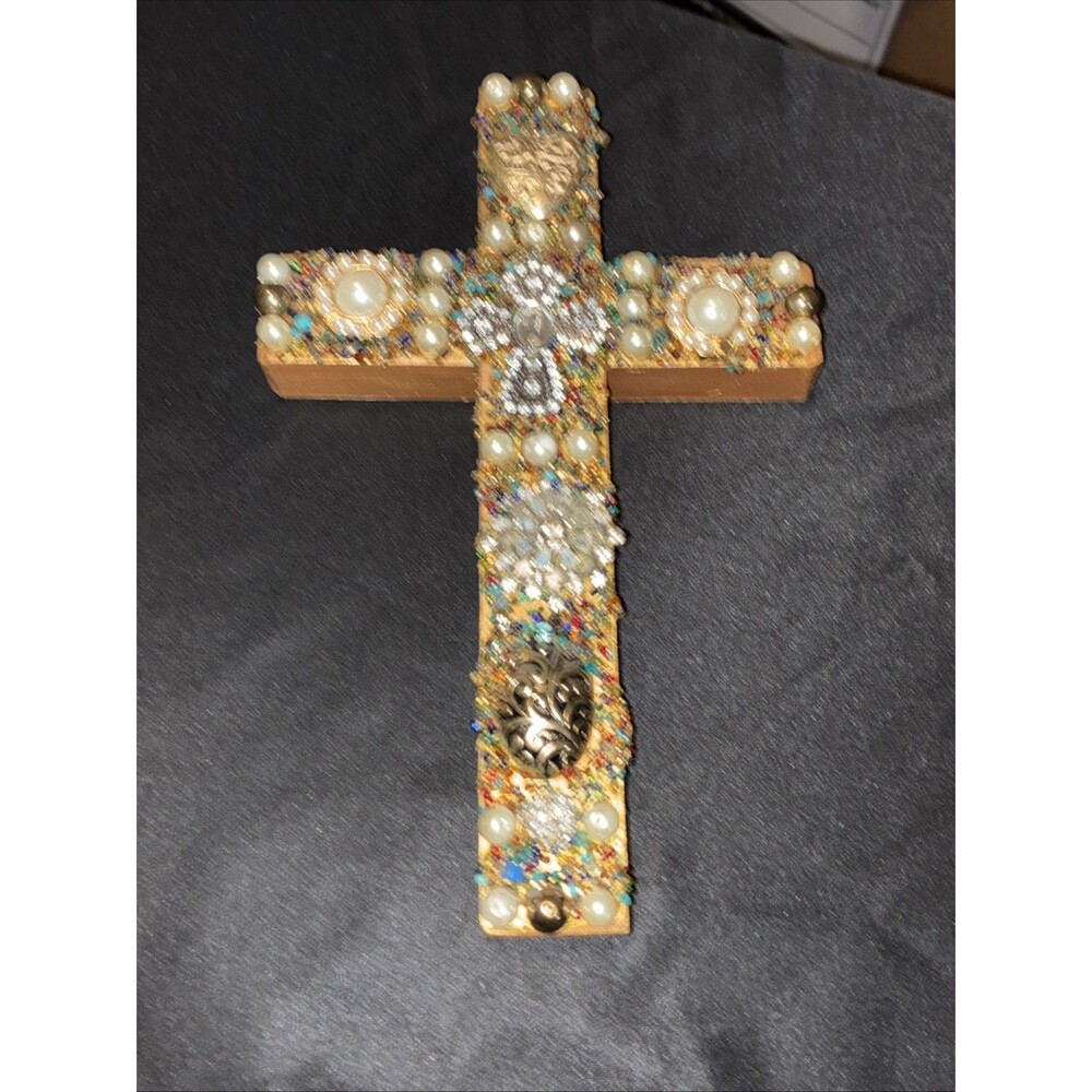 OOAK Jeweled Assemblage Cross Signed S. Garrison Vintage Costume Jewelry Art